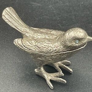 FLORENZA Silver Tone Cast Metal Bird Pill Trinket Box